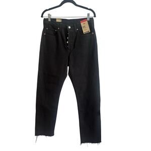 Levi’s NWT 501 Jeans Black Denim Raw Hem Straight Leg Sz 28x30 Button Fly